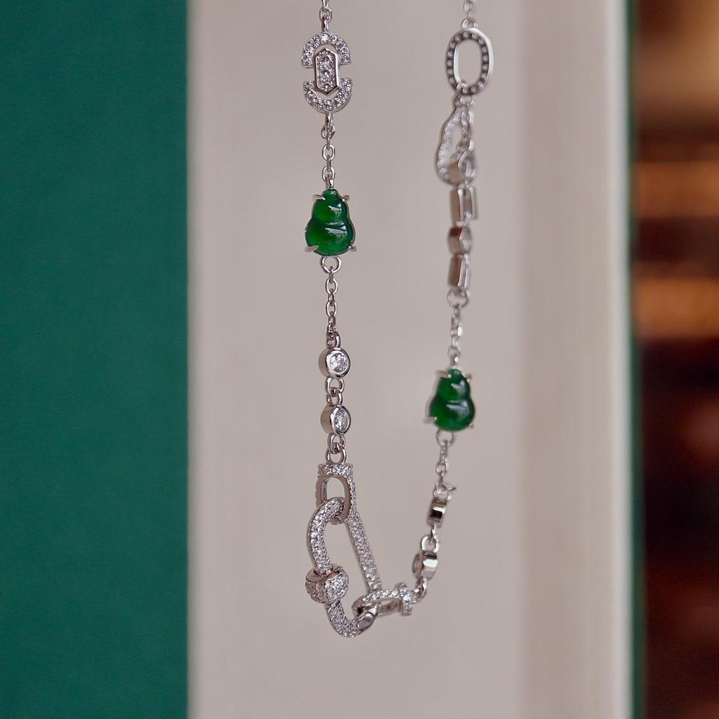 Natural Jade Gourd S925 Sterling Silver Necklace