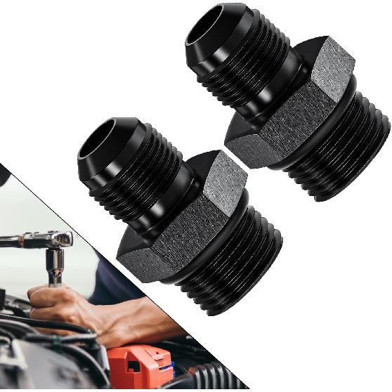 2Pcs 6AN Male To M16 X 1.5mm Male Swivel Flare Metric Fitting Adapter, Black Straight Hard Aluminum Hex Anodized Connector, Automotive Accessories