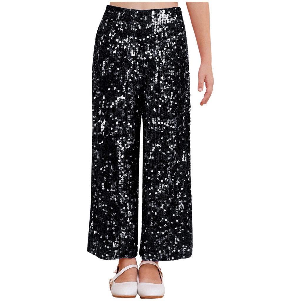 Girls Allover Sequin Pants Elastic Waist Loose Fit Fully Lined for Dance Stage Performance