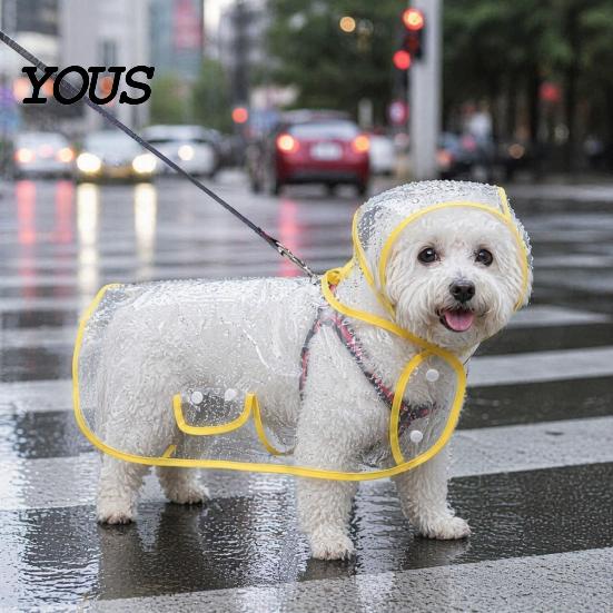 Dog Rainwear Clear Raincoat Poncho, Waterproof EVA Rain Suit for Small Medium Dogs, Pet Jacket with Hood And Leash Hole, Teddy Bichon Outdoor Walking