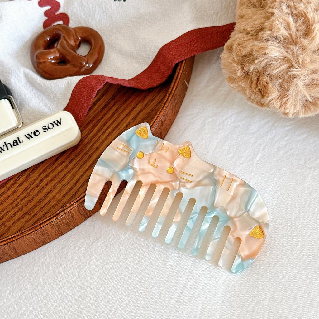 Korean Acetic Acid Wide Tooth Hair Comb Retro Cute Cat Portable Washing Leopard Print Anti-static