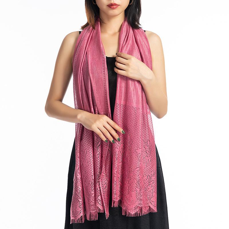 Fashion Solid Lace Hollow Printed Silk Scarf Female Summer Thin Long Mesh Tassel Wedding Evening Dress Cloak Sunscreen Shawl R16