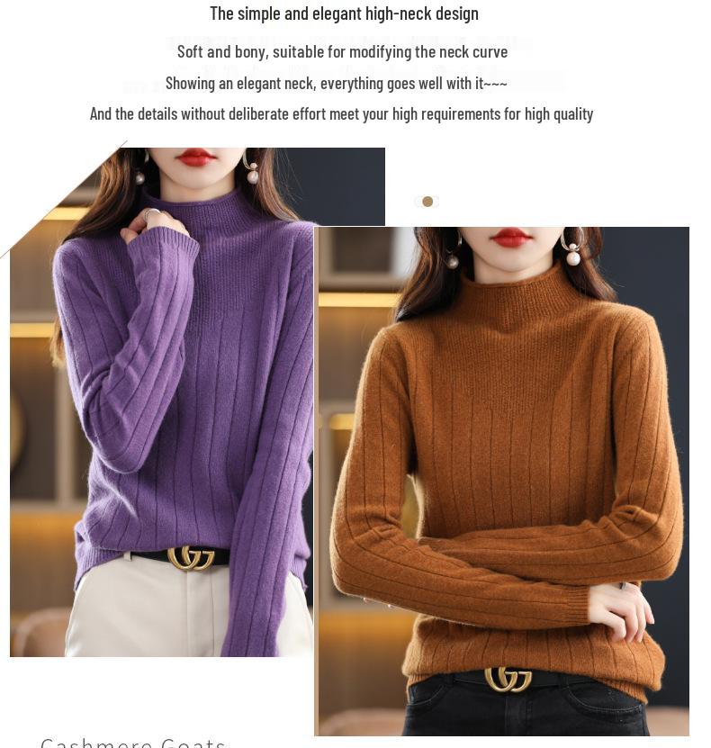 Women's Thickened Half-High Collar Pure Wool Sweater - Loose Knit Base Layer for Autumn/Winter