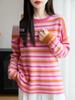 Women's Wool Striped Round Neck Pullover Sweater - Slimming, Long Sleeve Knit Top for Autumn/Winter