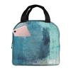 Blue Gray Geometric Smudged Pattern Insulated Lunch Box Leak-proof Thermal Cooler Lunch Bag for Men Women Kids Work Trip Picnic
