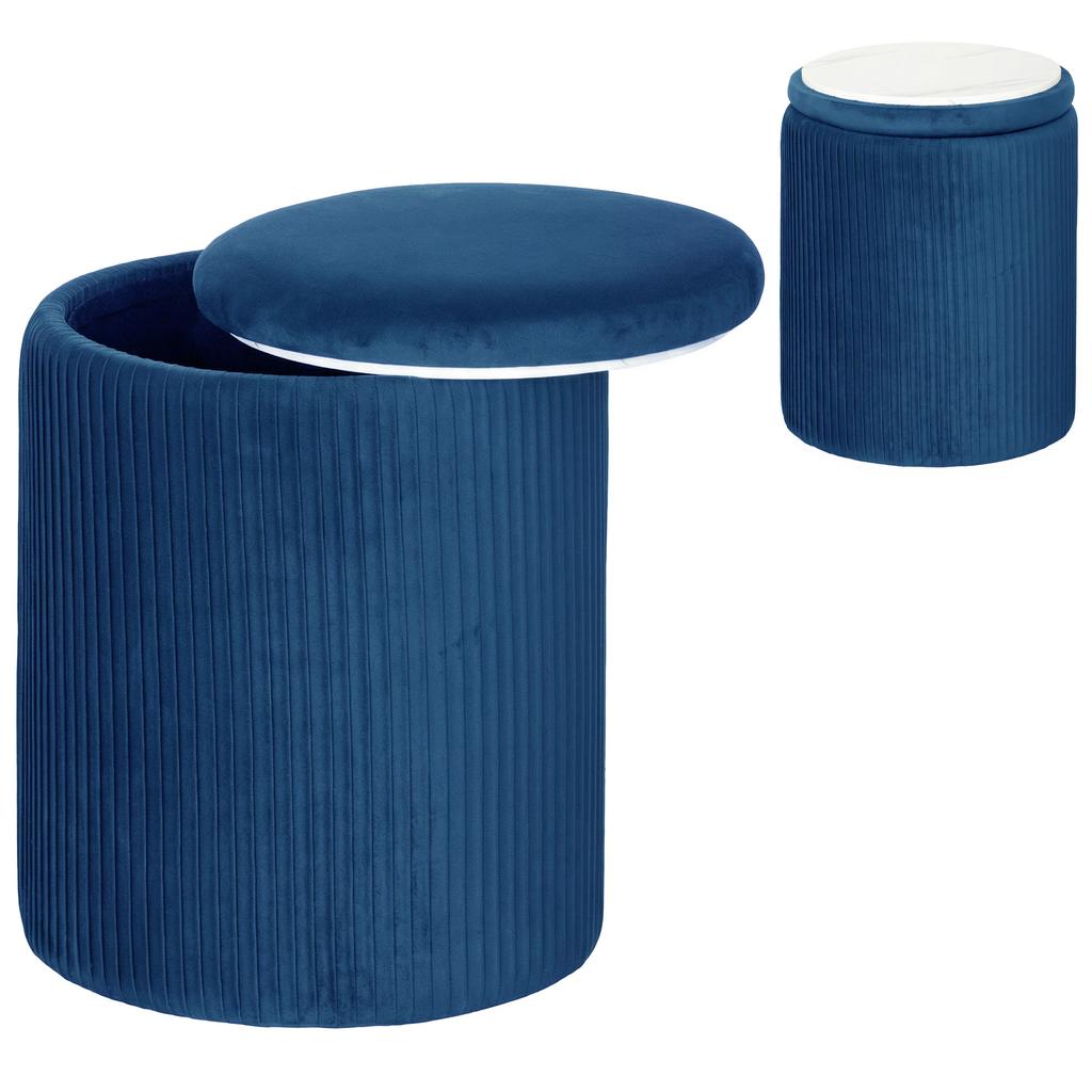 Storage Ottoman Modern Velvet Round Foot Stool for Living Room Bedroom 45 cm Blue