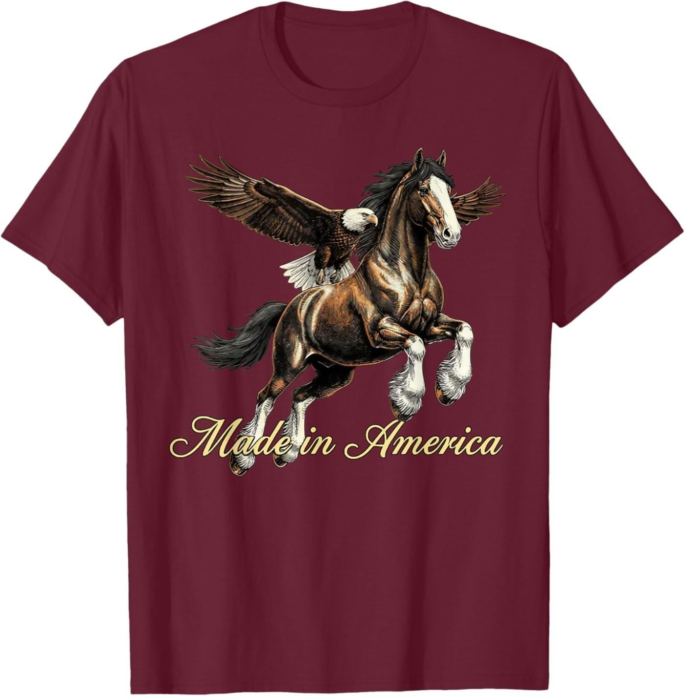 Made in America Western Horse Eagle Design Unisex T-Shirt S разноцветный
