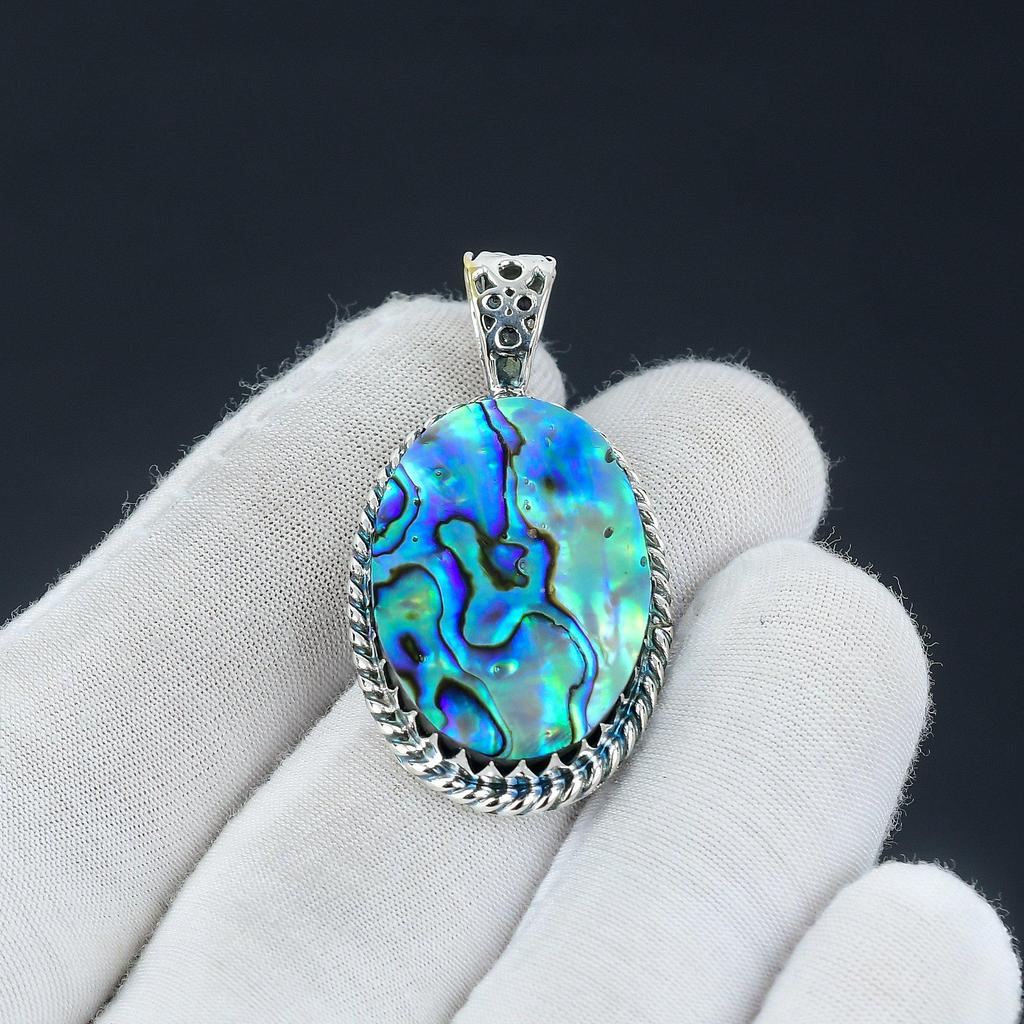 Abalone Shell Pendant, Abalone Shell Gemstone Handmade 925 Sterling Silver Jewelry Pendant For Women's Gifts, Gemstone Jewelry For Her