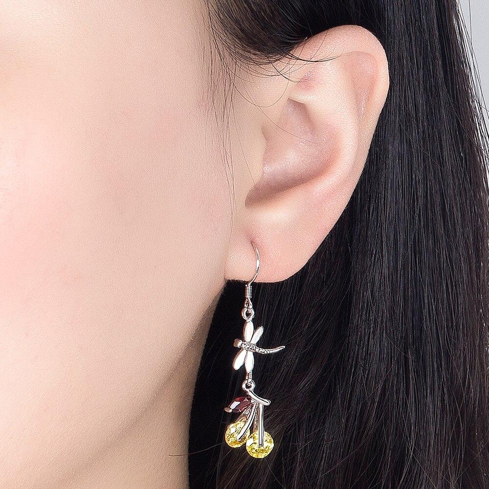 Orecchini da donna in argento 100% 925 con zirconi cubici creativi, orecchini pendenti con ciliegia/libellula, accessori per feste, gioielleria raffinata