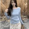 Irregular one-word shoulder sweater women's spring slim-fit babes top chic knitted bottoming shirt