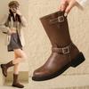 Designer Women Shoes  Autumn Winter New Platform Women's Boots Classic Round Toe Brown Boots British Ladies Mid-calf Boots