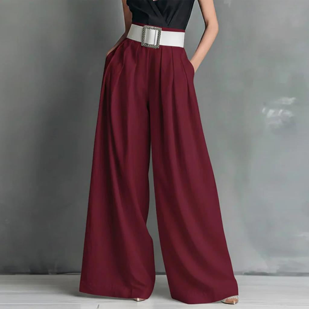Modische Damen-Hosen mit Farbe, Taschen, hoher Taille, lockerem, weitem Bein für den Alltag