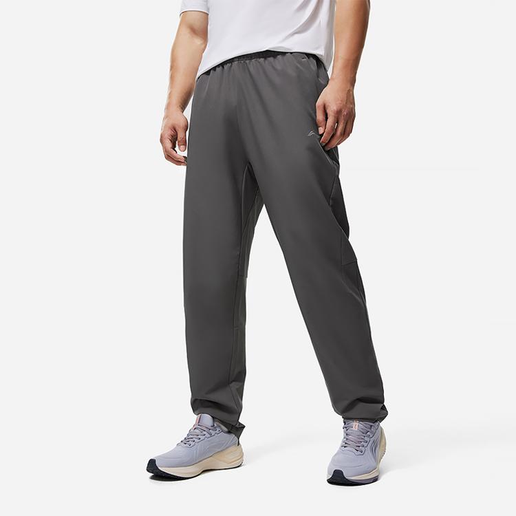 Li Ning Fitness Series Solid Color Logo Mid Waist Straight Leg Casual Pants Men Bottoms Road-Gray AYKT833-1