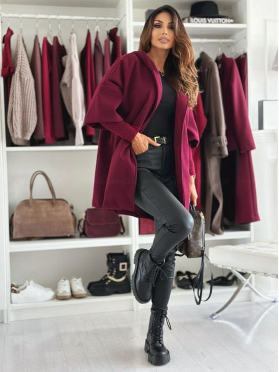 2024 Mid-Length Hooded Wool Coat with Bell Sleeves
