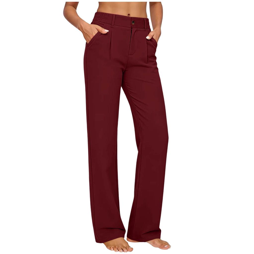 Women’s High Elastic Straight Leg Casual Pants with Waistband and Side Pockets Suitable for Everyday Wear and Office