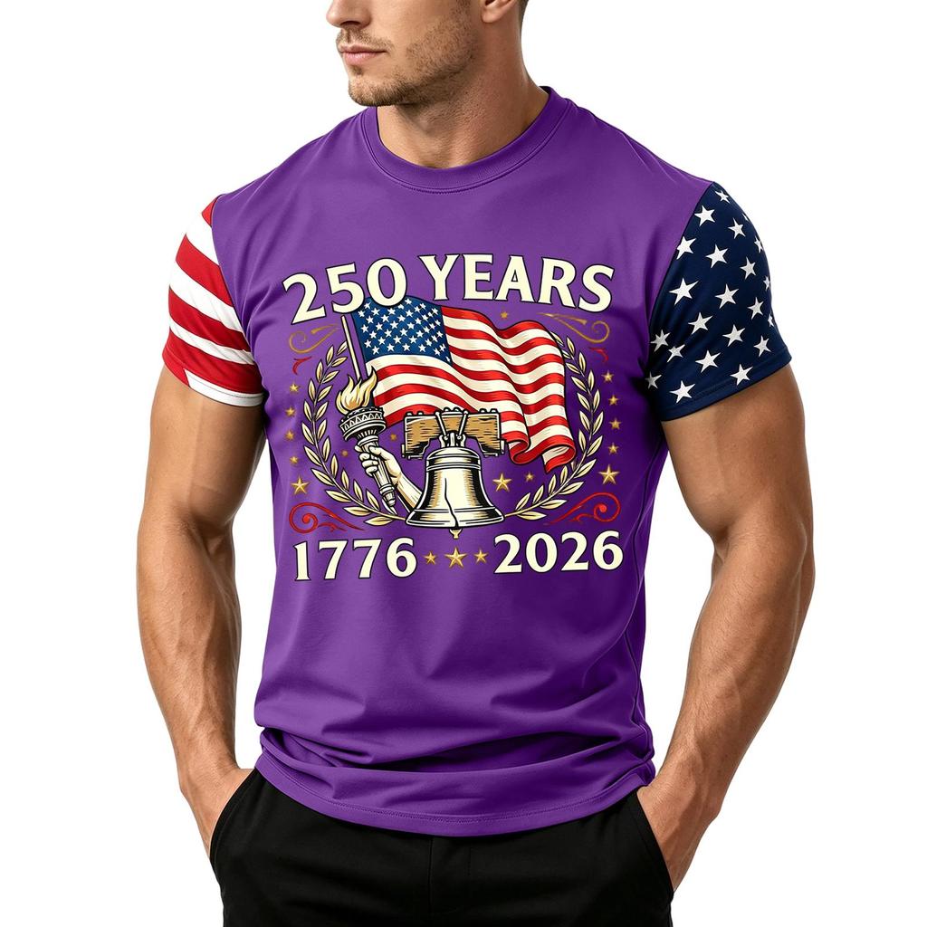 Herren Lockere Passform Kurzarm Freizeit T-Shirt Unabhängigkeitstag Flaggenaufdruck Sommer Tägliches Tragen Leichtes Bequemes Oberteil