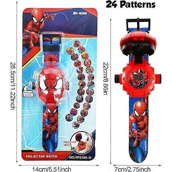 Kids Watch, Spiderman 24 Superhero Figures Projector Watch, Boys Glow In The Dark Toy Watch, Marvel Licensed Gift
