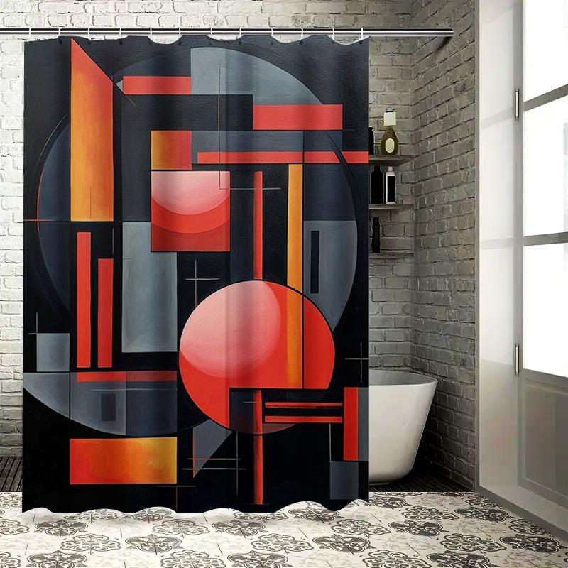 

Art Deco Style Shower Curtain Geometric Modern Design for Bathroom Decor Black Red Orange Grey Abstract Watercolor Painting Wate 90x180cm
