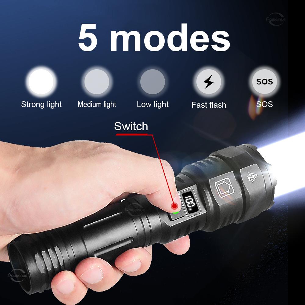 2025 Most Powerful Flashlight Super Bright Rechargeable Led Torch 6000000LM Long RangeTactical Flashlights Zoom Camping Lantren