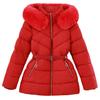 Fleece cotton-padded clothes for women's autumn and winter new medium and long removable hat slim-fitting waist large fur-collared cotton-pad