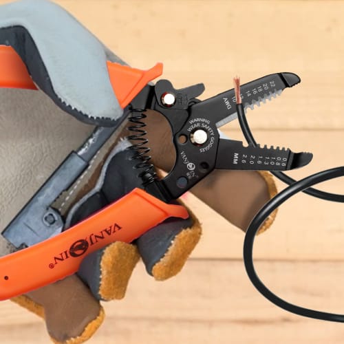 VANJOIN Wire Stripper, for Thick and Metric Wires, Electrician's Hand Crimping and Stripping Tool, Multi-Function Wire Stripper with Spring-Loaded Non