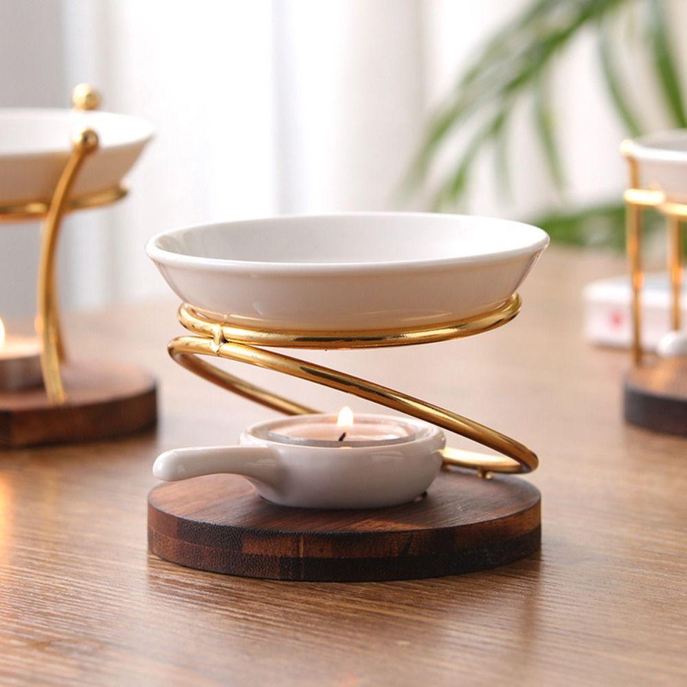 Holzbasis Ölbrenner Metall Wachsschmelz-Wärmer Praktischer Aroma-Diffusor für Raum und Spa Entspannung