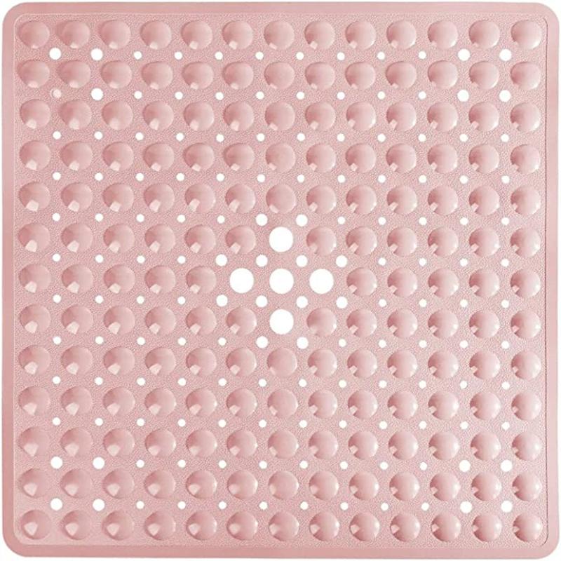 Square Bath Shower Tub Mat for Bathroom Non Slip Bathtub Mats with Suction Cups Drain Holes Machine Washable 53x53cm/ 21x21 Inch