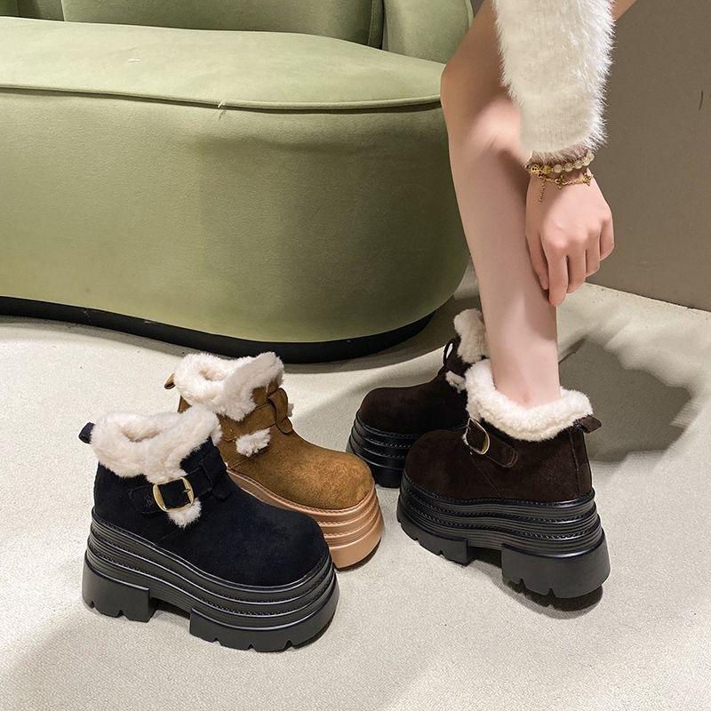 Thick-soled snow boots, new winter models, small height-increasing, piled and thickened warm wool cotton shoes