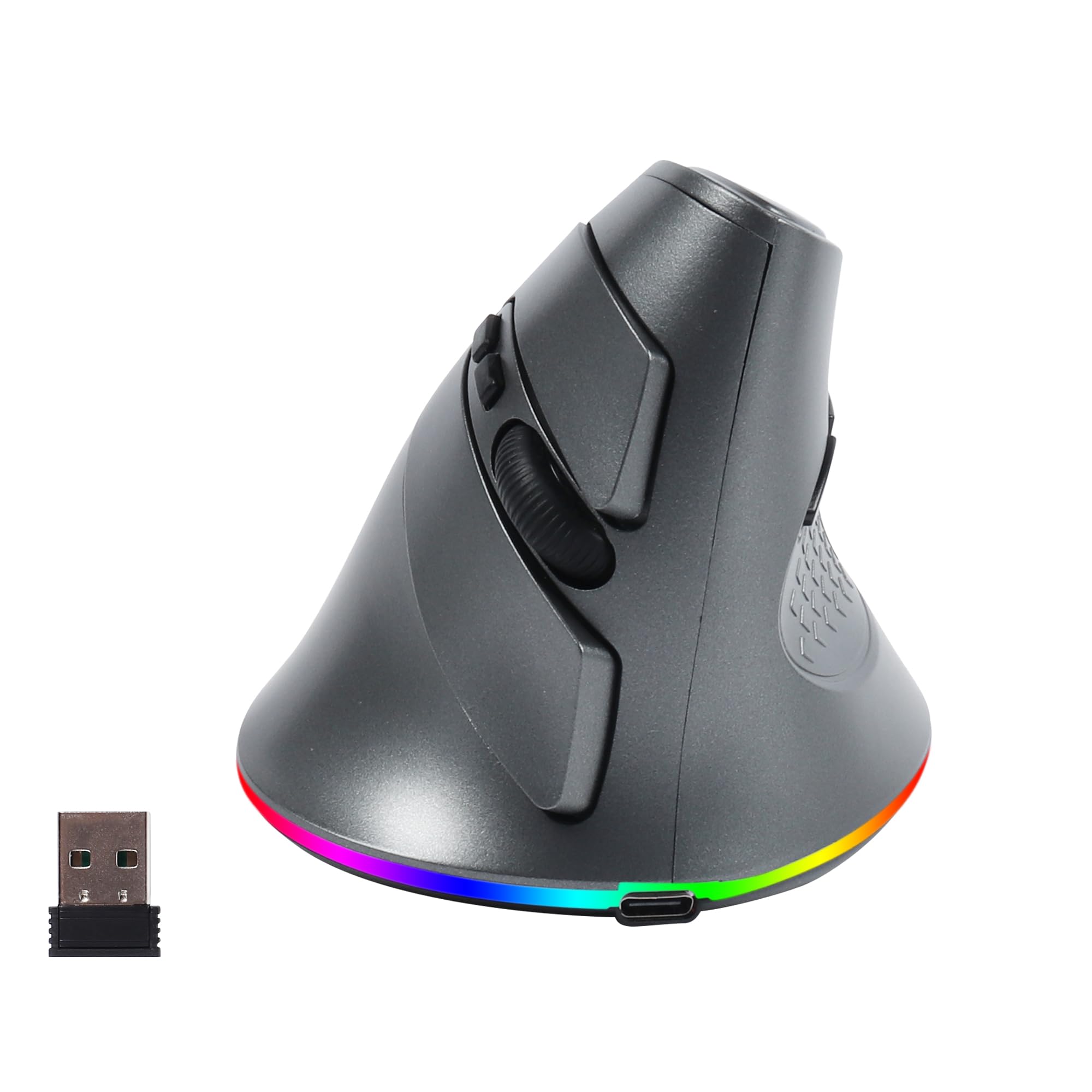 

USB Wireless Bluetooth Rechargeable Vertical 7 Vertical Compatible with iOS 13 and and Microsoft Gray 2.4GHz 5.1 Mouse, Quiet, Buttons, Ergonomic,