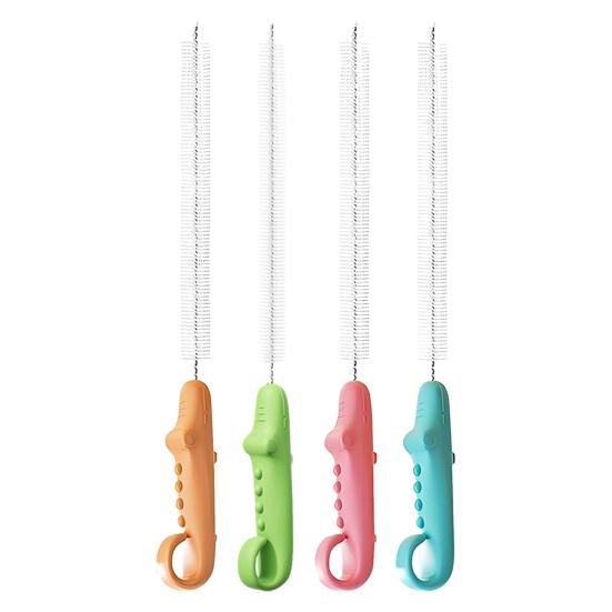 Set da 4 Pezzi Pennello per Pulizia con Manico a Coccodrillo, Pulitore per Cannucce per Alimenti con Asta in Acciaio Inossidabile, Strumento per la Pulizia di Spazi Stretti in Cannucce per Biberon e Tazze d'Acqua