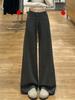 Spring 2026 Deep Gray Plus Size High-Waisted Wide-Leg Pants for Women