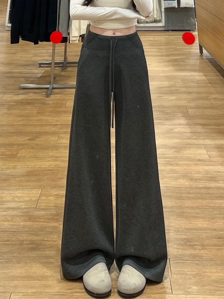 Spring 2026 Deep Gray Plus Size High-Waisted Wide-Leg Pants for Women