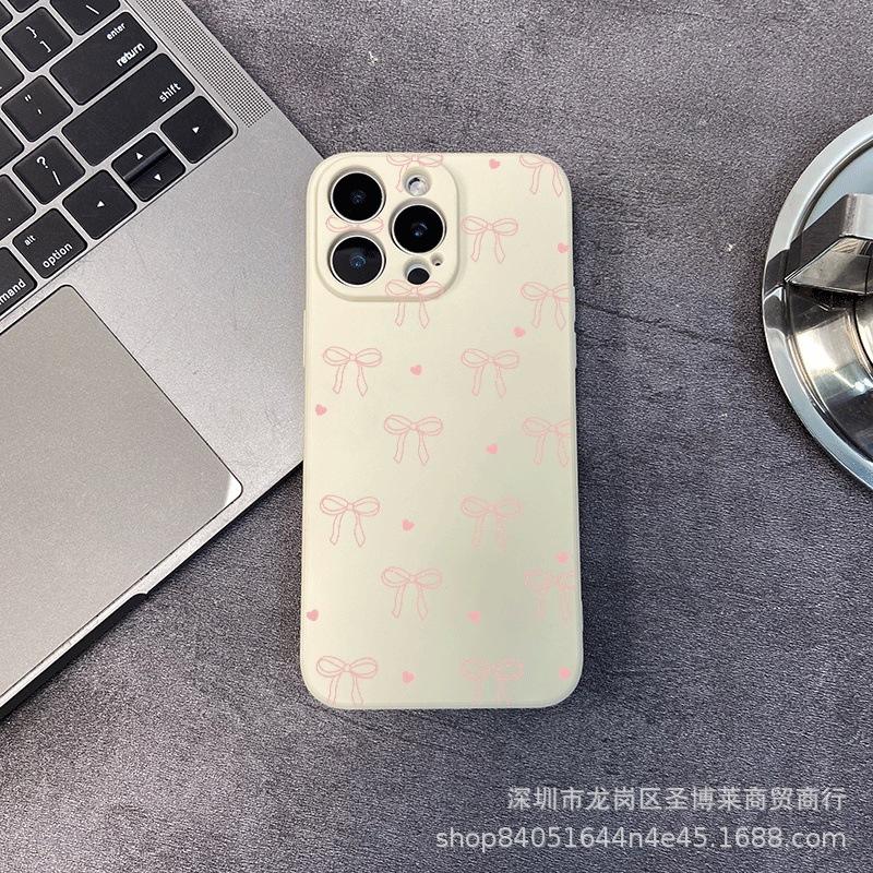 Love Bow Is Suitable for iPhone15 Mobile Phone Case 14PROMAX All-inclusive 13 Anti-drop 16/15 Protective Case 17.