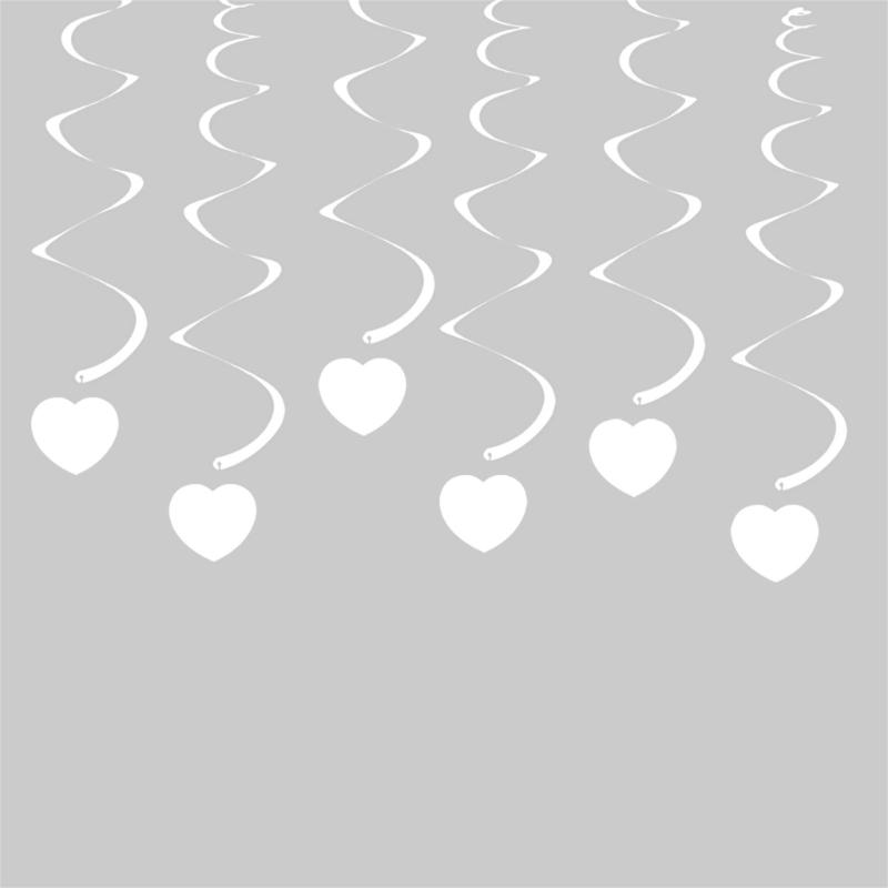 30pcs White Heart Spirals Streamers Set Hanging Decoration For Wedding Birthdays And Festival Celebration House Decors