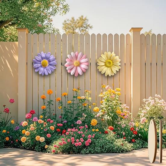 3 Pcs Spring Wildflower Wall Art 2D Wooden Flower Outdoor Hanging Wall Sculpture for Garden Patio Fence Home Wall Decor