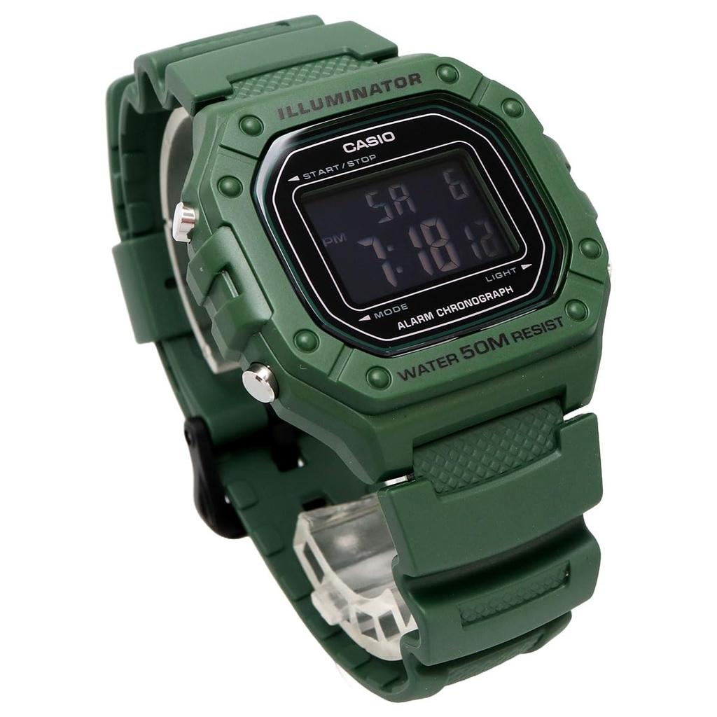 Casio Standard Digital Wristwatch W-218H-3BV for Men and Women, Deep Green, Inverted LCD, Overseas Model [Parallel Import]