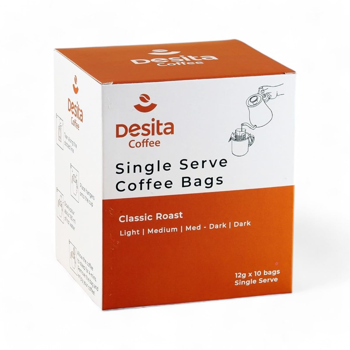 Desita Classic Roast, Coffee Drip Bags | 10 Pouches | 100% Arabica Beans | Light Roast