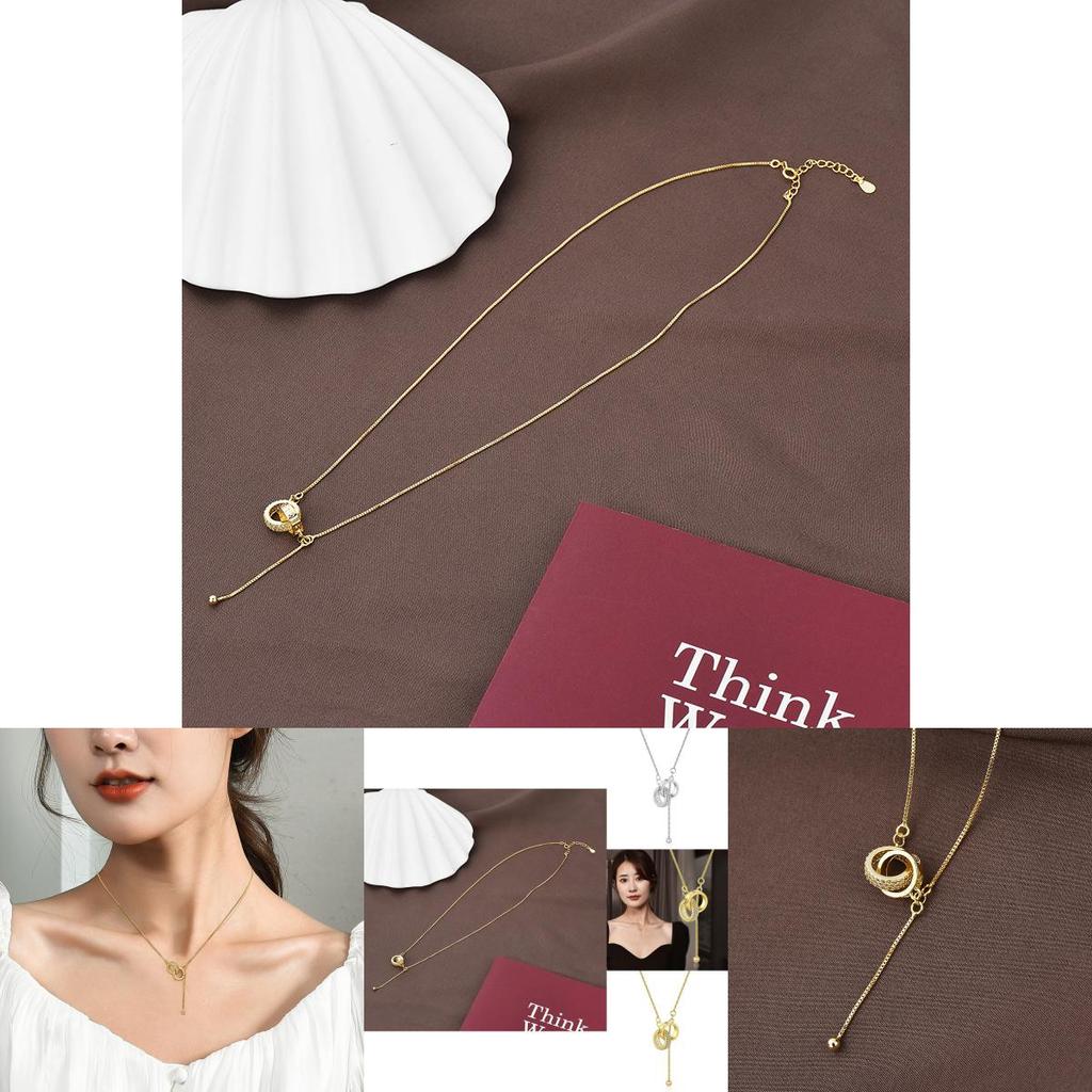 Elegant Gold And Silver Geometric Double Ring Necklace With Sparkling Rhinestones