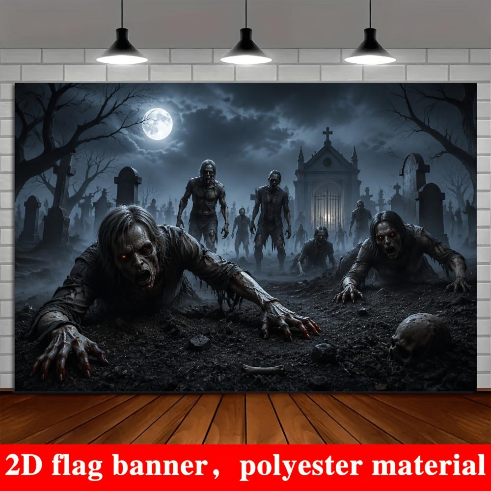 2D flat banner 1 piece - Halloween zombie cemetery theme background fabriczyc