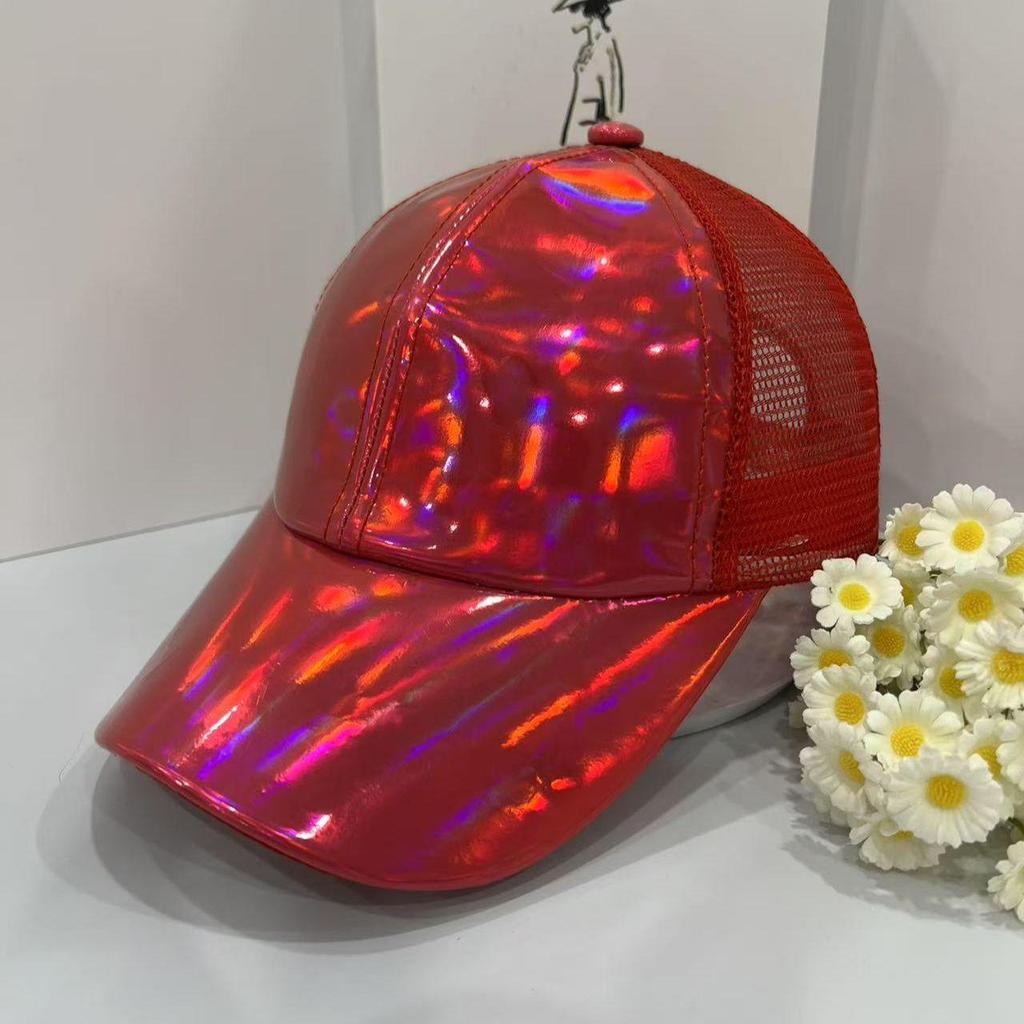 Laser PU Hat Solid Color Street Waterproof Duck Tongue Hat Sunshade Colorful Leather Baseball Hat PU Colorful