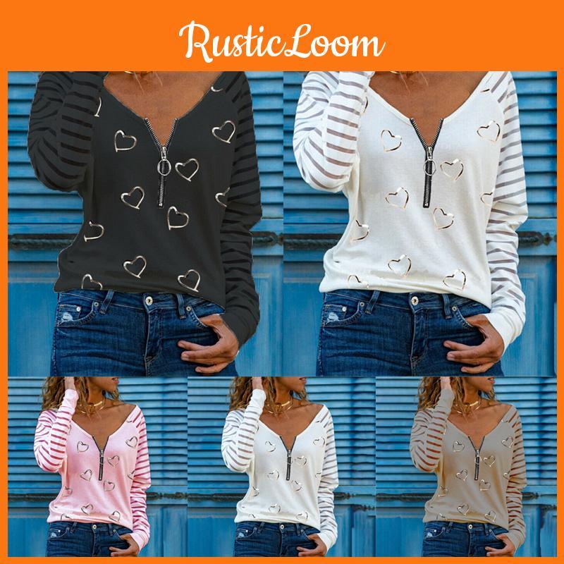 Stylish Women's Plus Size Tunic Top With V-neck Zipper Design For Casual Wear