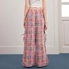 UNIFREE Pink Plaid Distressed Two-Way Cargo Pants