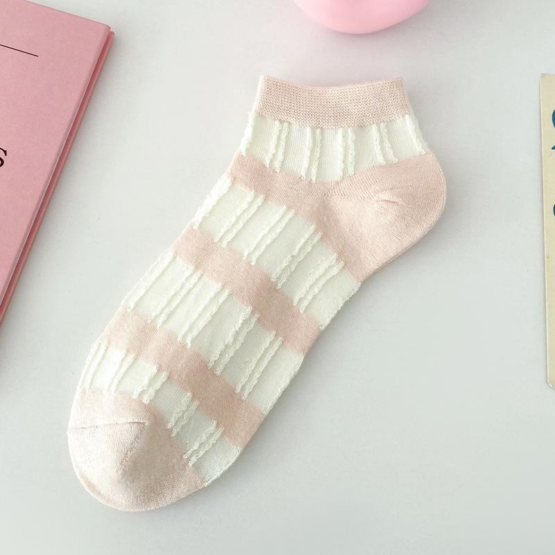 5/10 Pairs Women's Spring Summer Orange Pink Color Scheme Women's Socks Breathable Sweat Wicking Academic Style Women's Boat Socks Short Socks