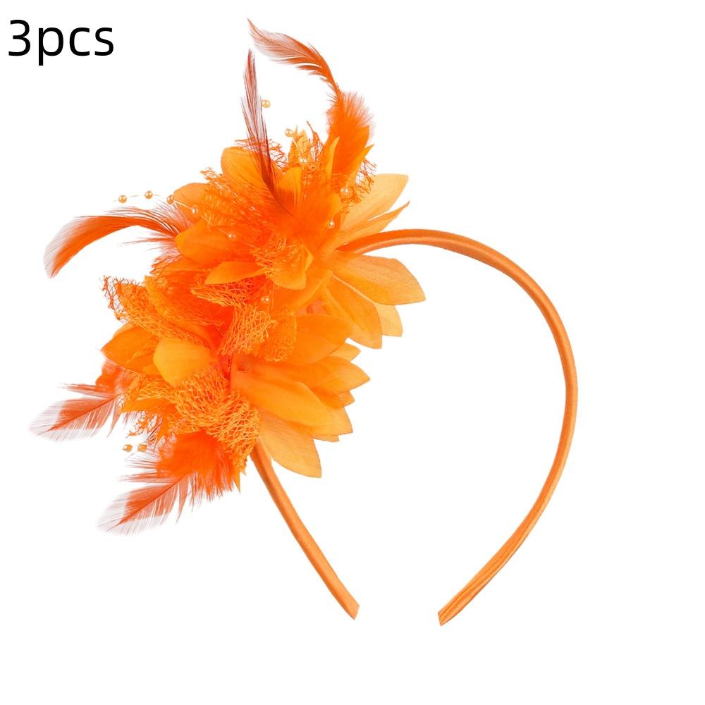 3pcs New Women Charming Fascinators Headband Flower Feather Mesh Yarn Cocktail Tea Party Alice Headwear Wedding Hair Accessories