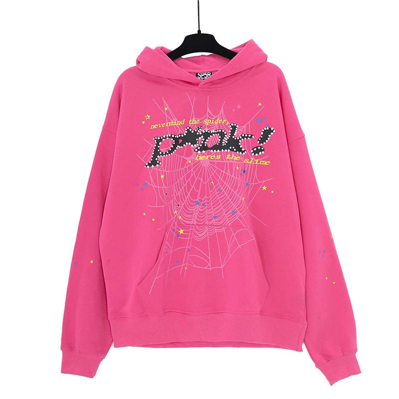 European and American Trendy Brand Sp5der Spider Web Print Hooded Sweater for Men and Women Loose Heavy Fleece Hip Hop Couple Hoodie