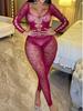 Sexy Wine Red Mesh Bodysuits Elegant Sexy Hollow Out Long Sleeve Backless Figure Bodysuits Thin Deep V Charming Pure Desire 3H4D