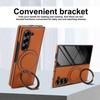 PU Leather Cases for Samsung Galaxy Z Fold 7/6/5/4/3 Built-in Screen Protector Cover Magnetic 360 Rotatable Ring Stand Holder