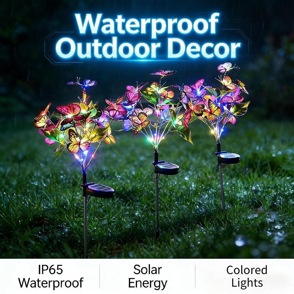 2/1PC Solar Butterfly Flower Floor Lamp, Outdoor Solar Courtyard Lamp, Metal Pole, Very Suitable for Garden, Courtyard and Lawn Decoration