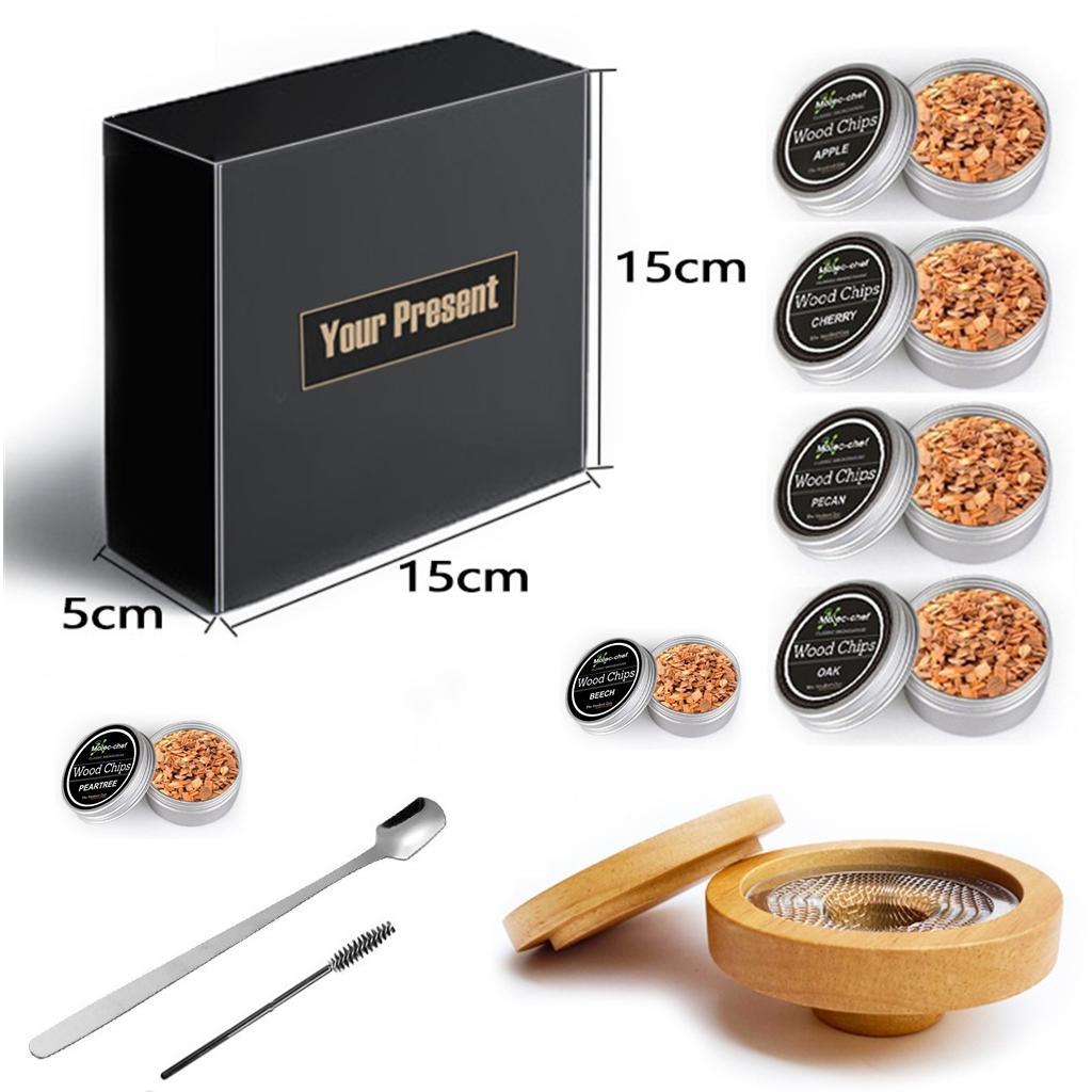 

Деревянные чипсы 6Aroma с посудой и крышкой для копчения Элегантность природы, созданная для вашего стола Набор для сырной доски или контейнер для копченого хлеба