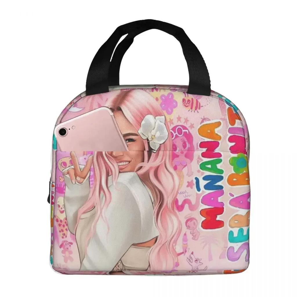 Karol G Happy Valentines Day Insulated Lunch Bag for Women Kids Portable Food Boxes Thermal Lunch Box Tote